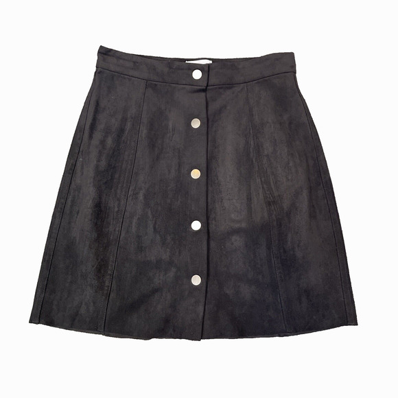 Aritzia Wilfred Free Vegan Faux Suede Mini Skirt Snap Button Front Black Size 2 - Picture 1 of 7